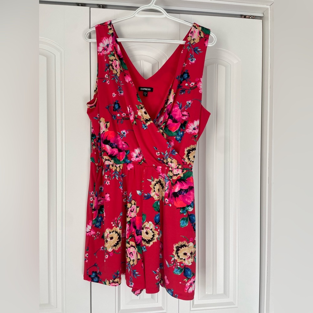Express Red Floral Sleeveless Romper